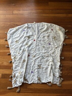 Women’s White Star-Print Tassel coverup surf Gypsy size smal